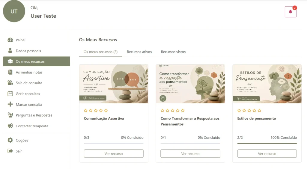 recursos na área de cliente
