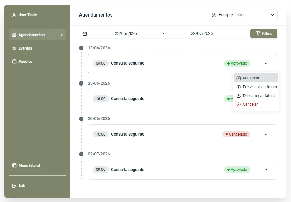 remarcar na área de cliente